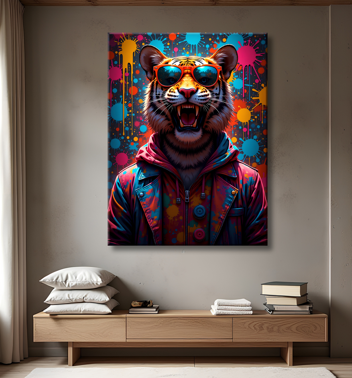 Tableau tigre graffiti - Décoration murale ultra colorée et graphique avec decor