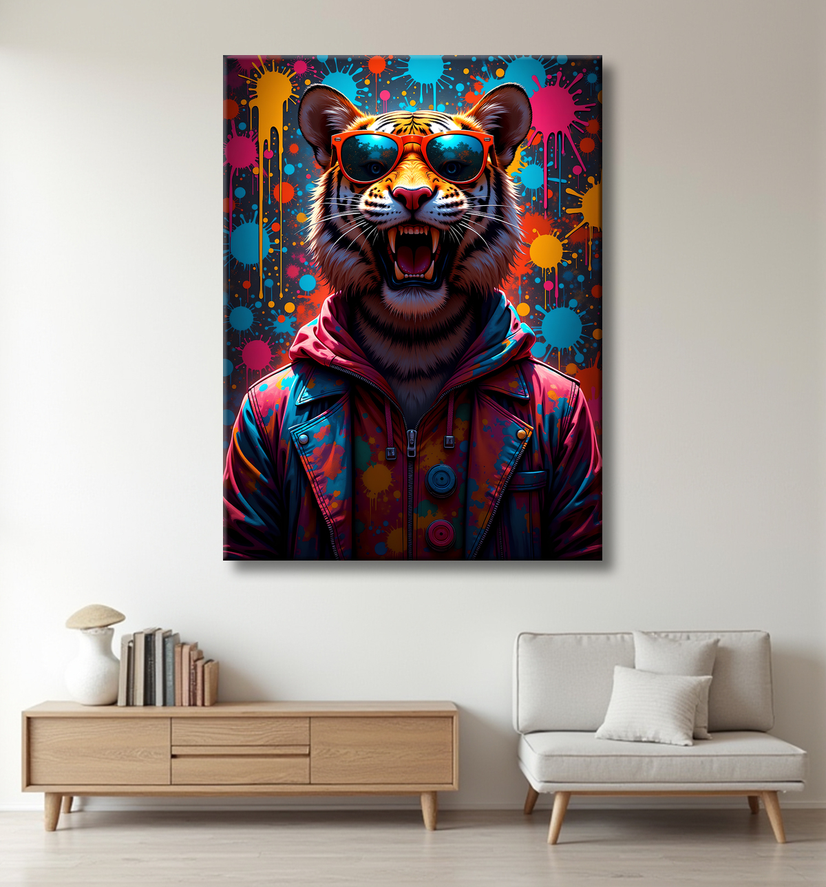 Tableau tigre graffiti - Décoration murale ultra colorée et graphique avec decor