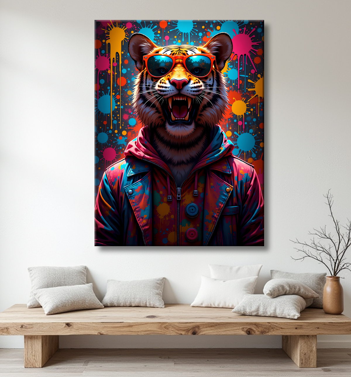 Tableau tigre graffiti - Décoration murale ultra colorée et graphique avec decor