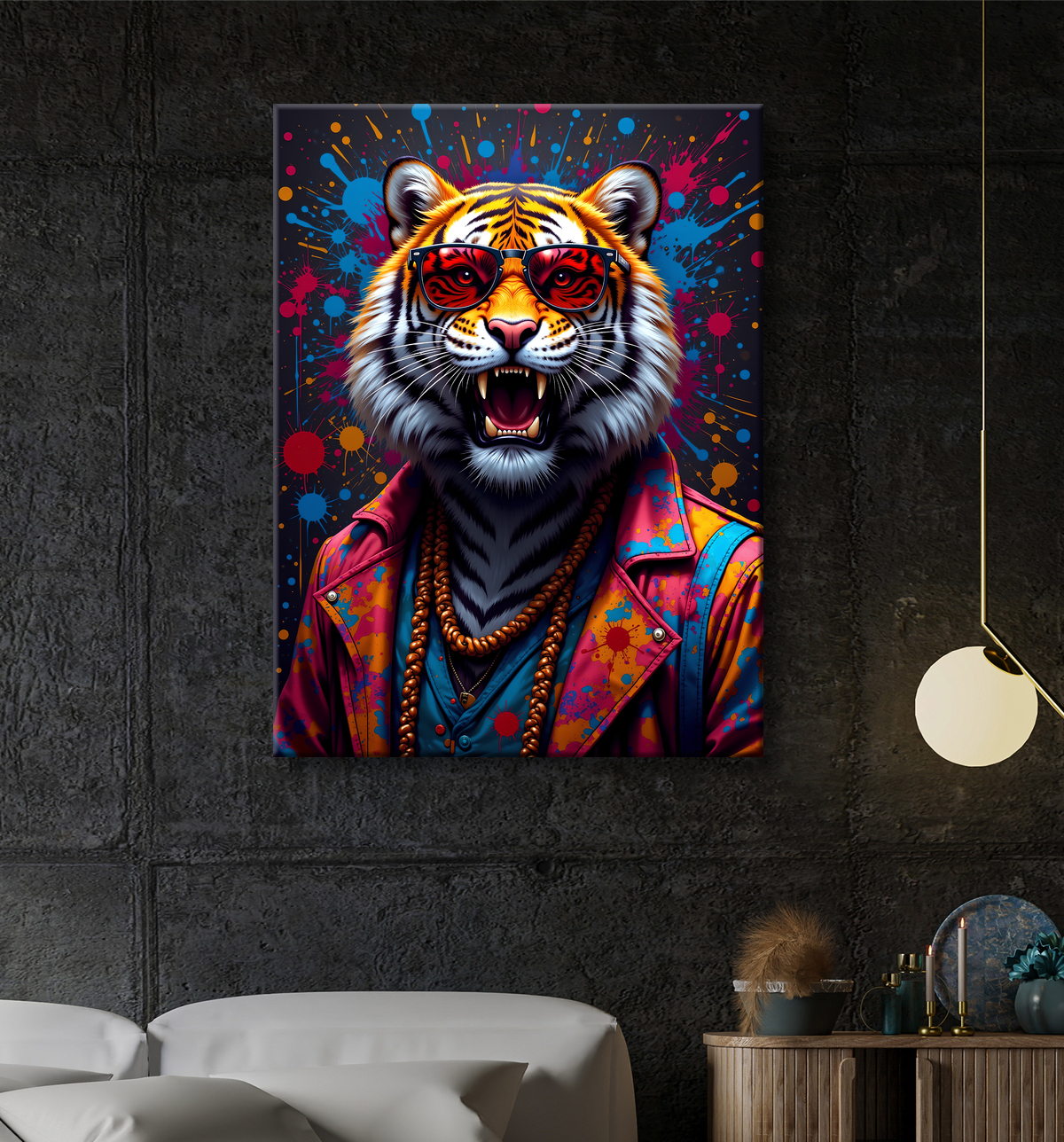 Tableau tigre graffiti - Décoration murale ultra colorée et graphique avec decor