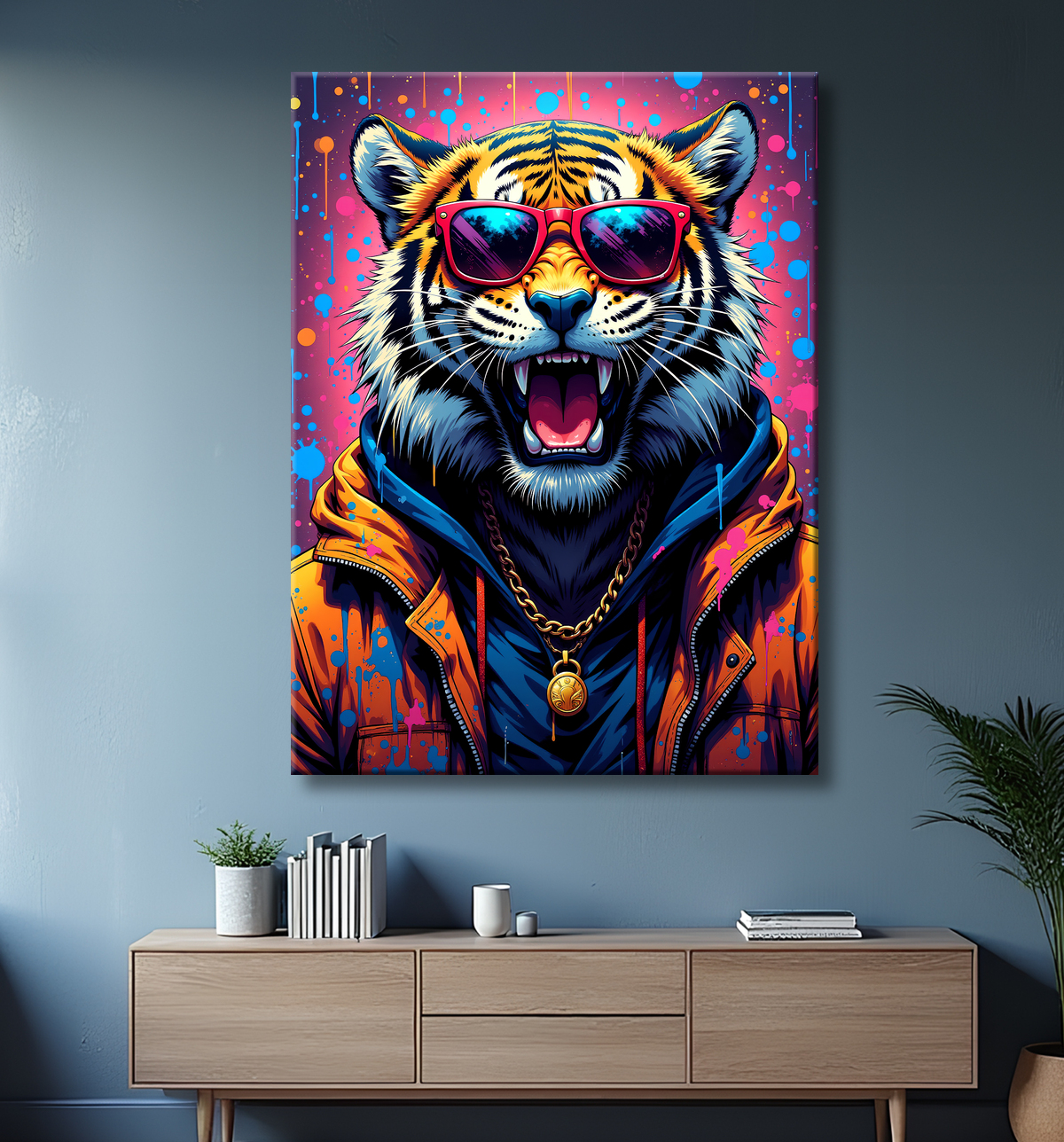 Tableau tigre graffiti - Décoration murale ultra colorée et graphique avec decor