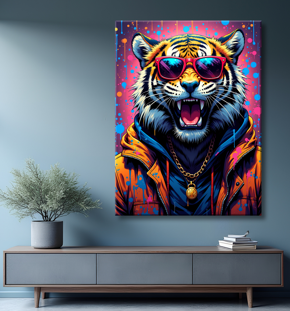 Tableau tigre graffiti - Décoration murale ultra colorée et graphique avec decor
