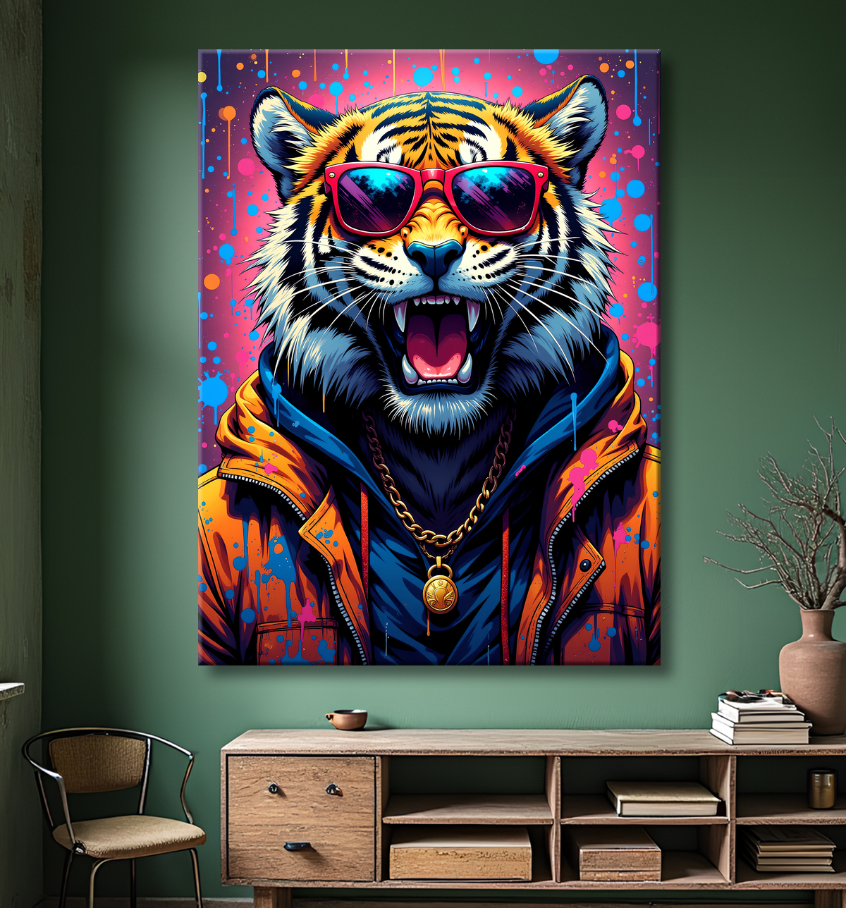 Tableau tigre graffiti - Décoration murale ultra colorée et graphique avec decor