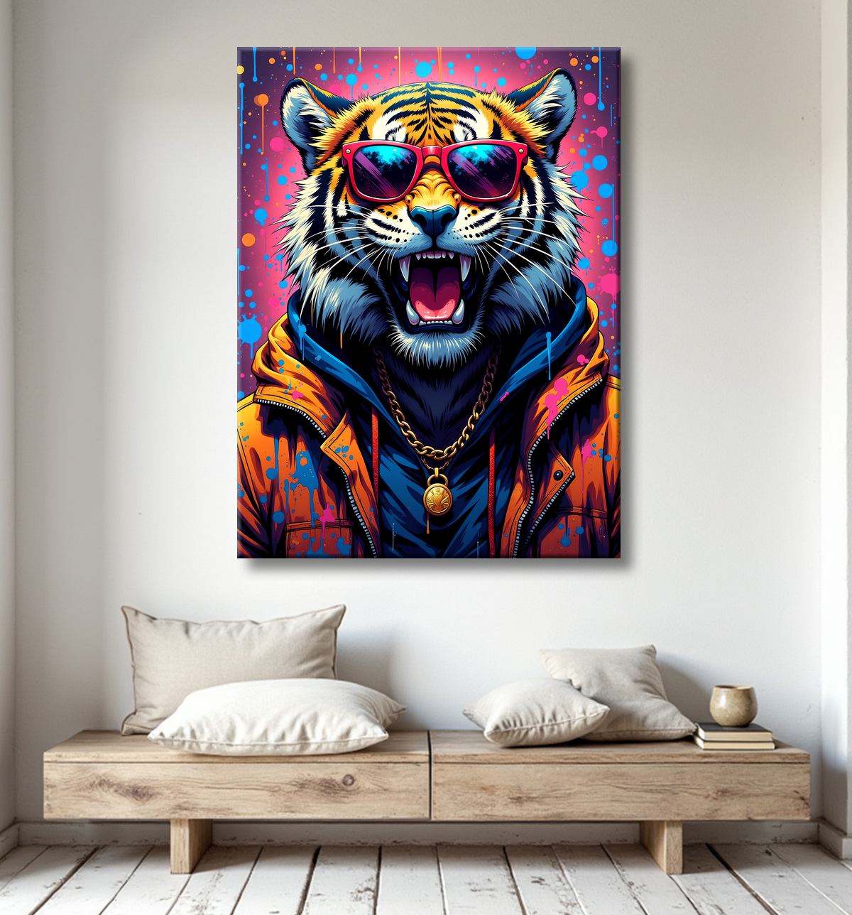 Tableau tigre graffiti - Décoration murale ultra colorée et graphique avec decor