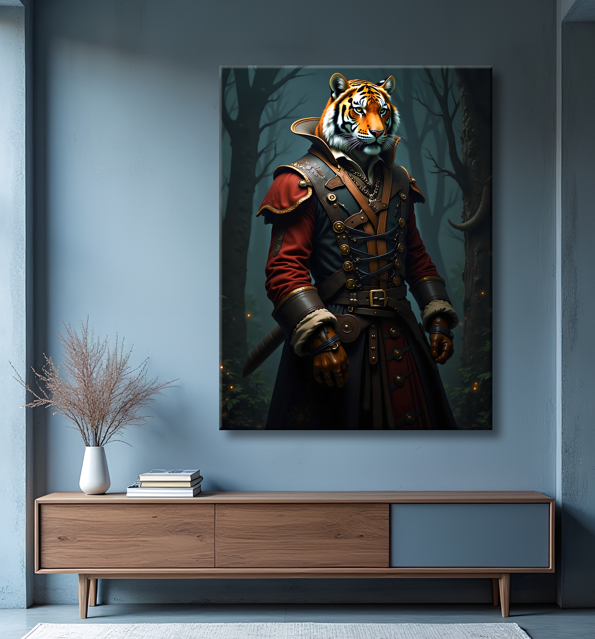Tableau tigre pirate - Portrait félin stylisé et aventurier avec decor
