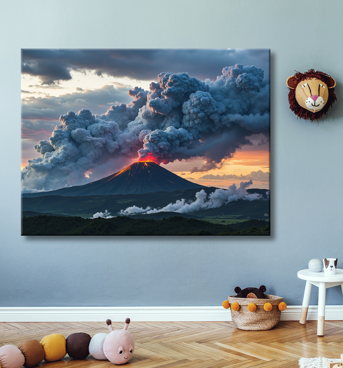 Tableau paysage volcanique spectaculaire avec decor