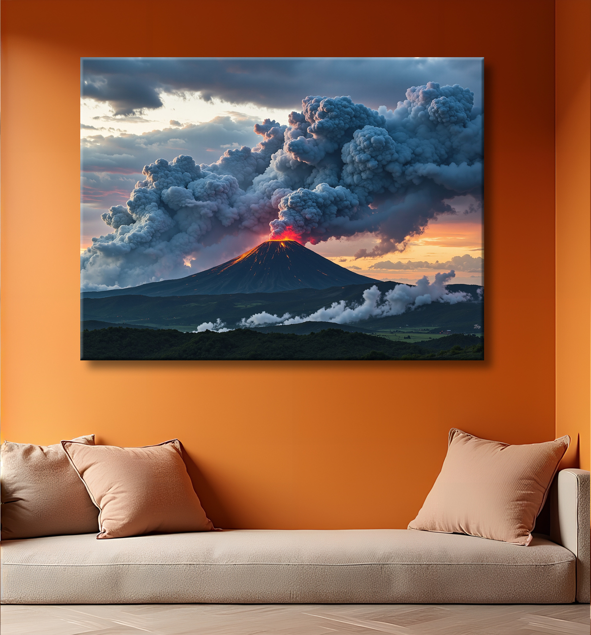 Tableau paysage volcanique spectaculaire avec decor