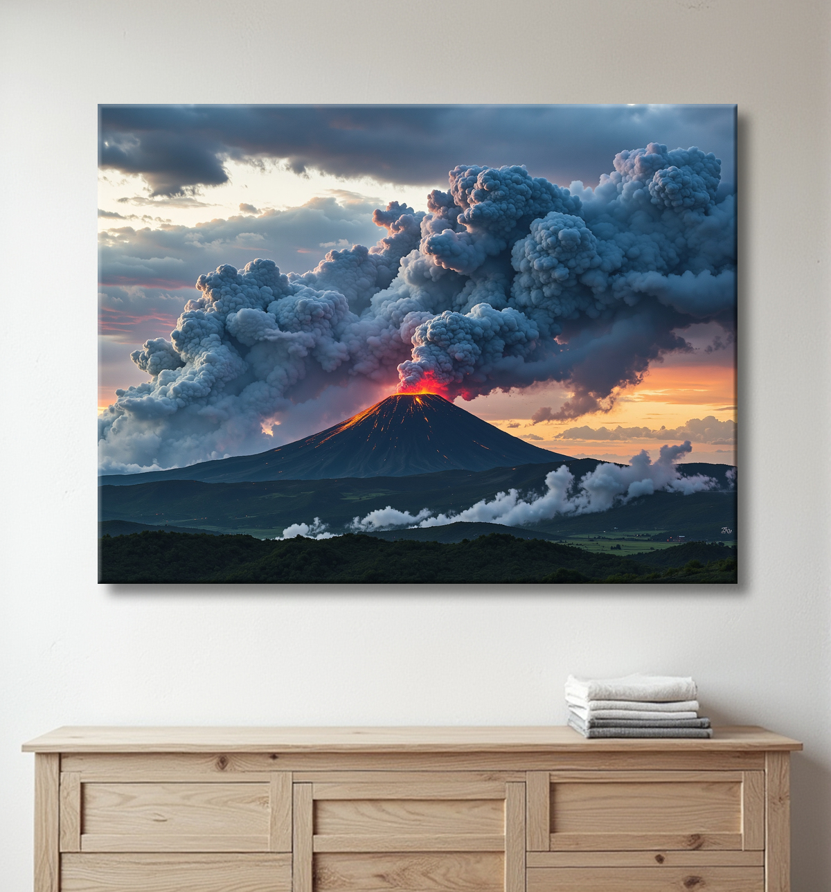 Tableau paysage volcanique spectaculaire avec decor