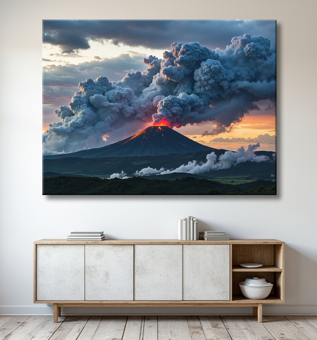 Tableau paysage volcanique spectaculaire avec decor