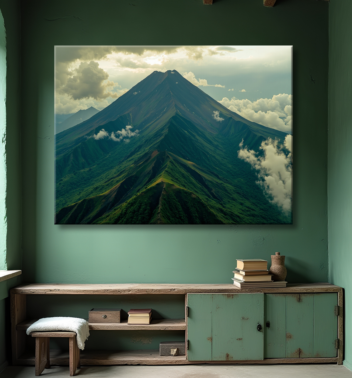 Tableau paysage volcanique spectaculaire avec decor