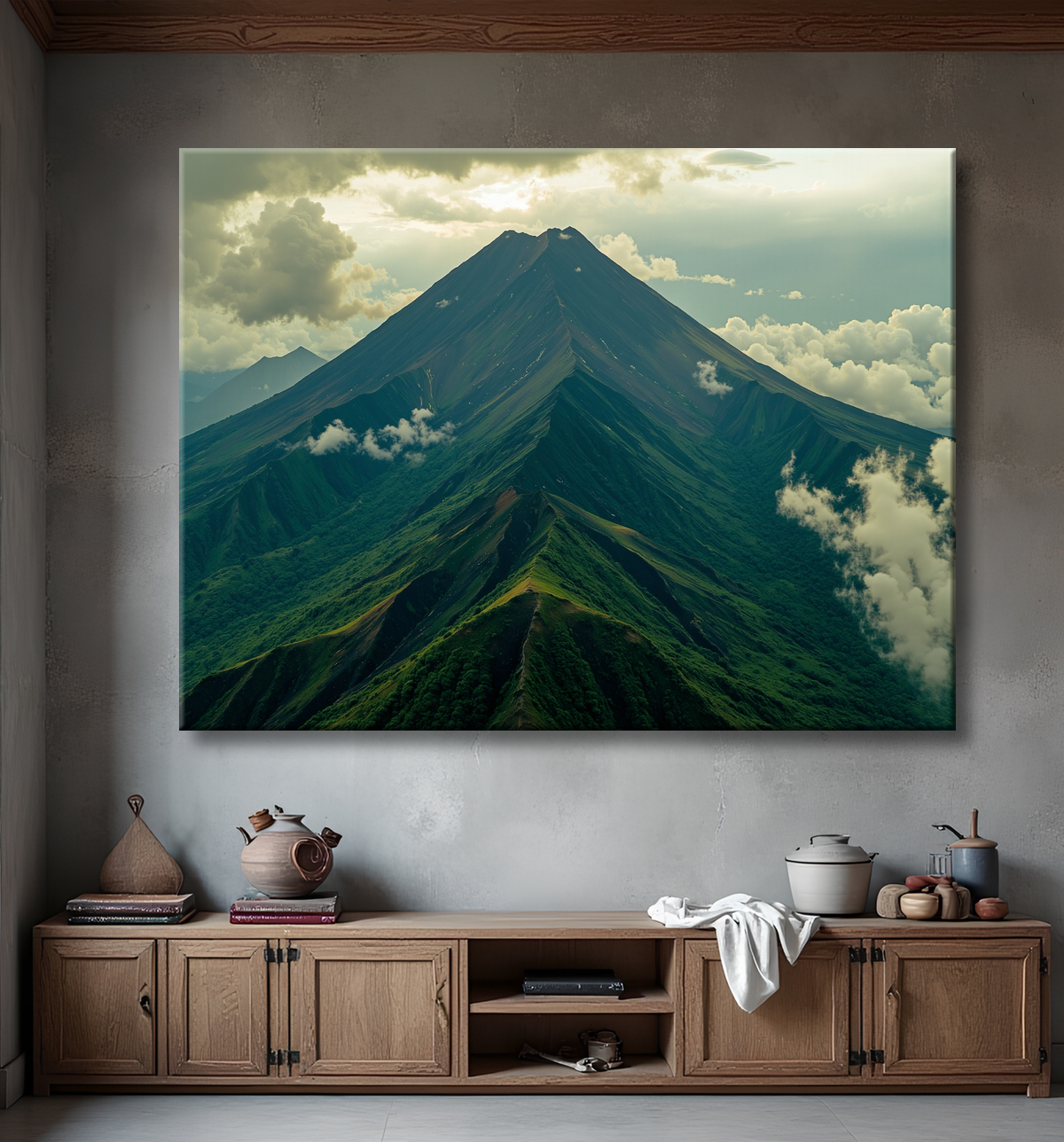 Tableau paysage volcanique spectaculaire avec decor