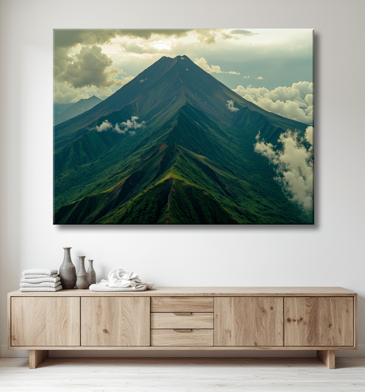 Tableau paysage volcanique spectaculaire avec decor