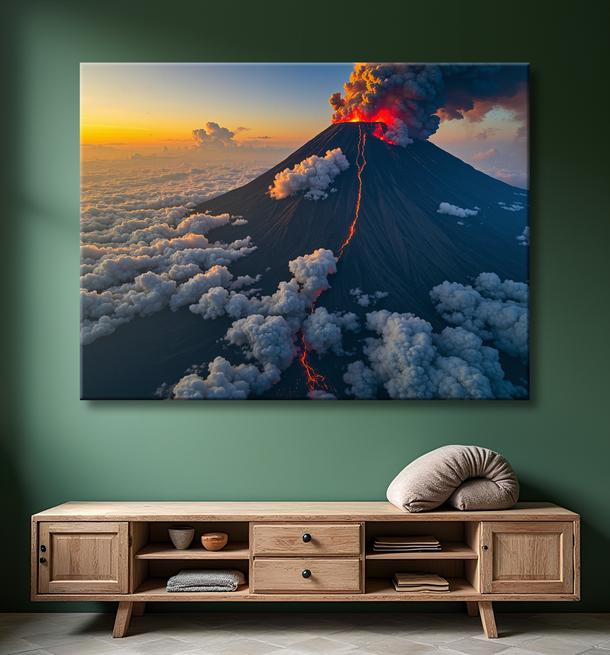 Tableau paysage volcanique spectaculaire avec decor