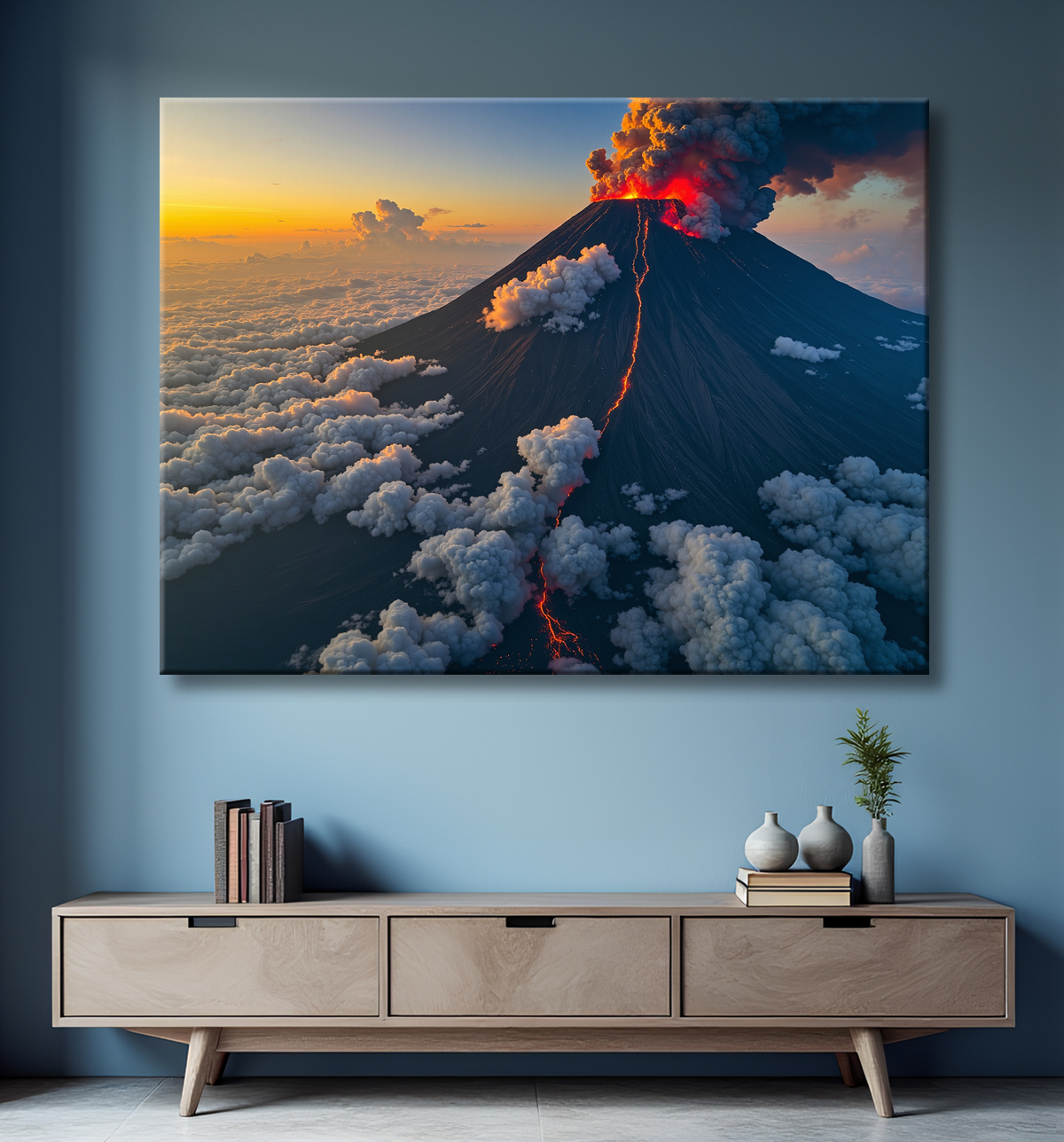Tableau paysage volcanique spectaculaire avec decor