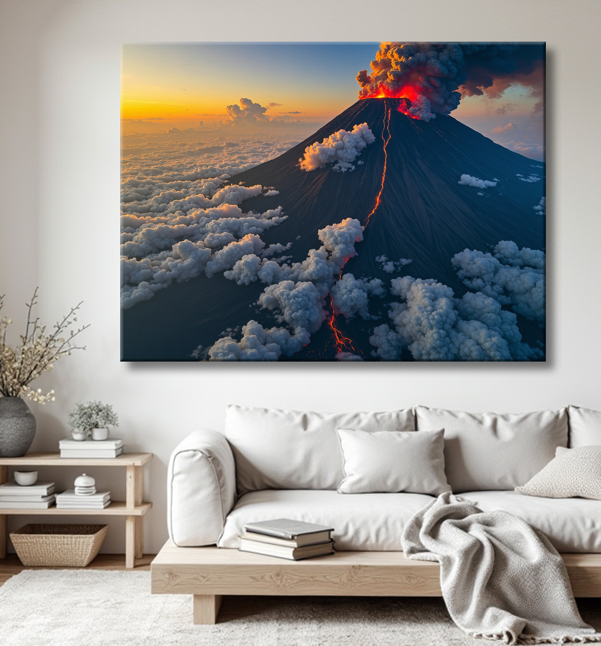 Tableau paysage volcanique spectaculaire avec decor