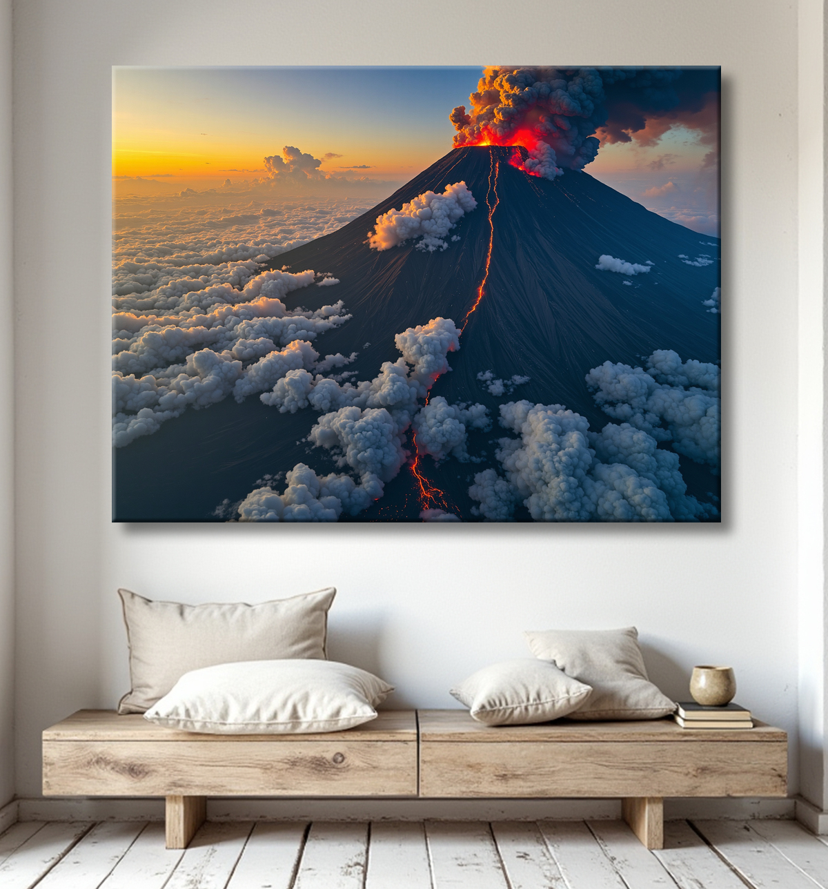 Tableau paysage volcanique spectaculaire avec decor