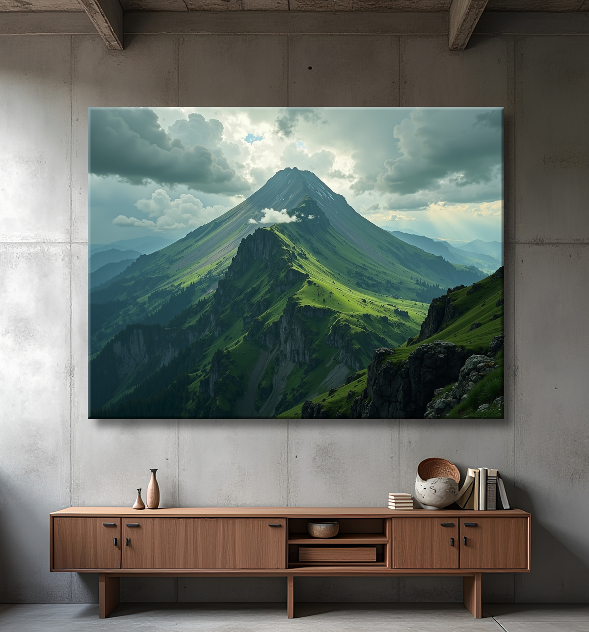 Tableau paysage volcanique spectaculaire avec decor