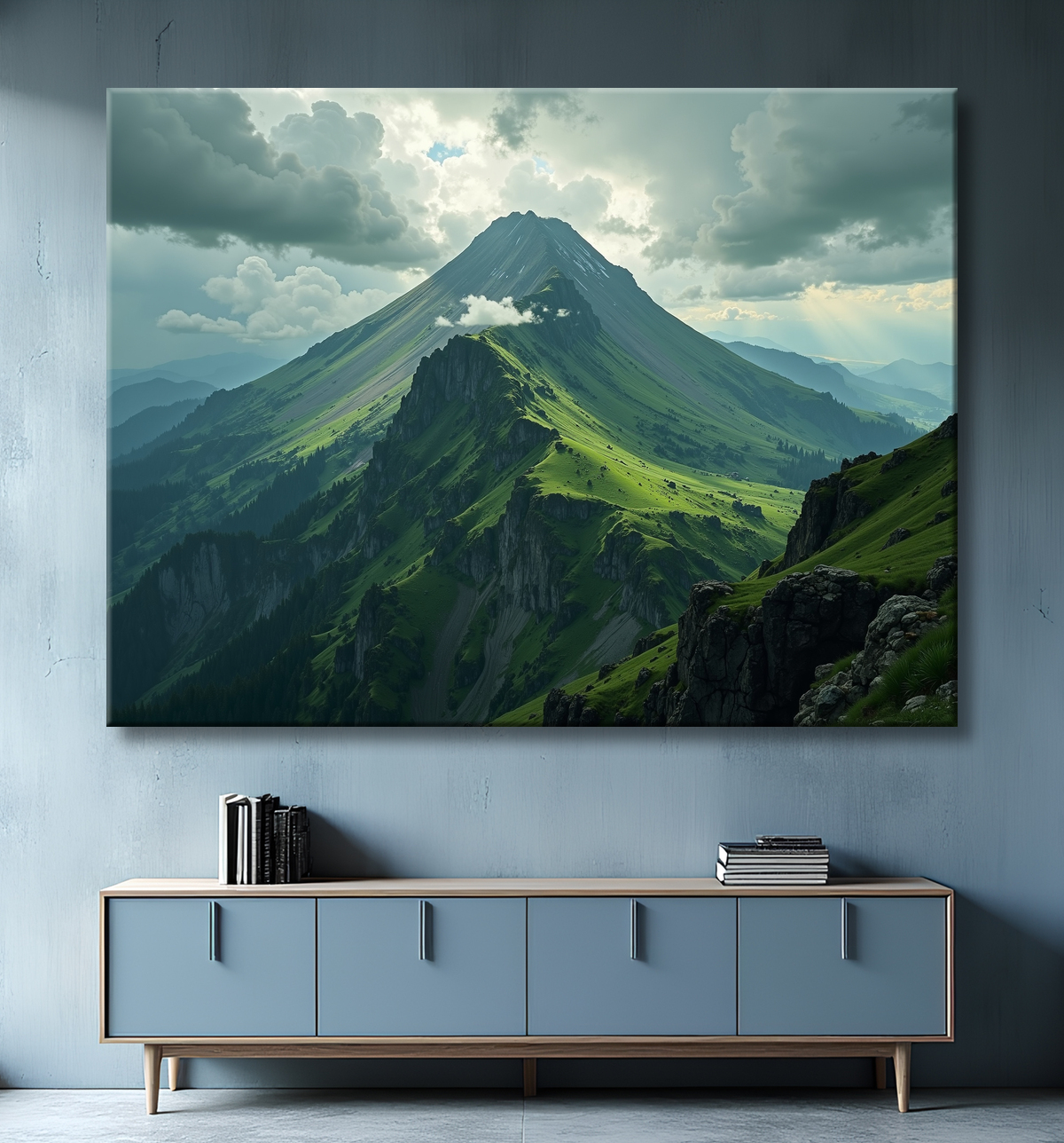 Tableau paysage volcanique spectaculaire avec decor