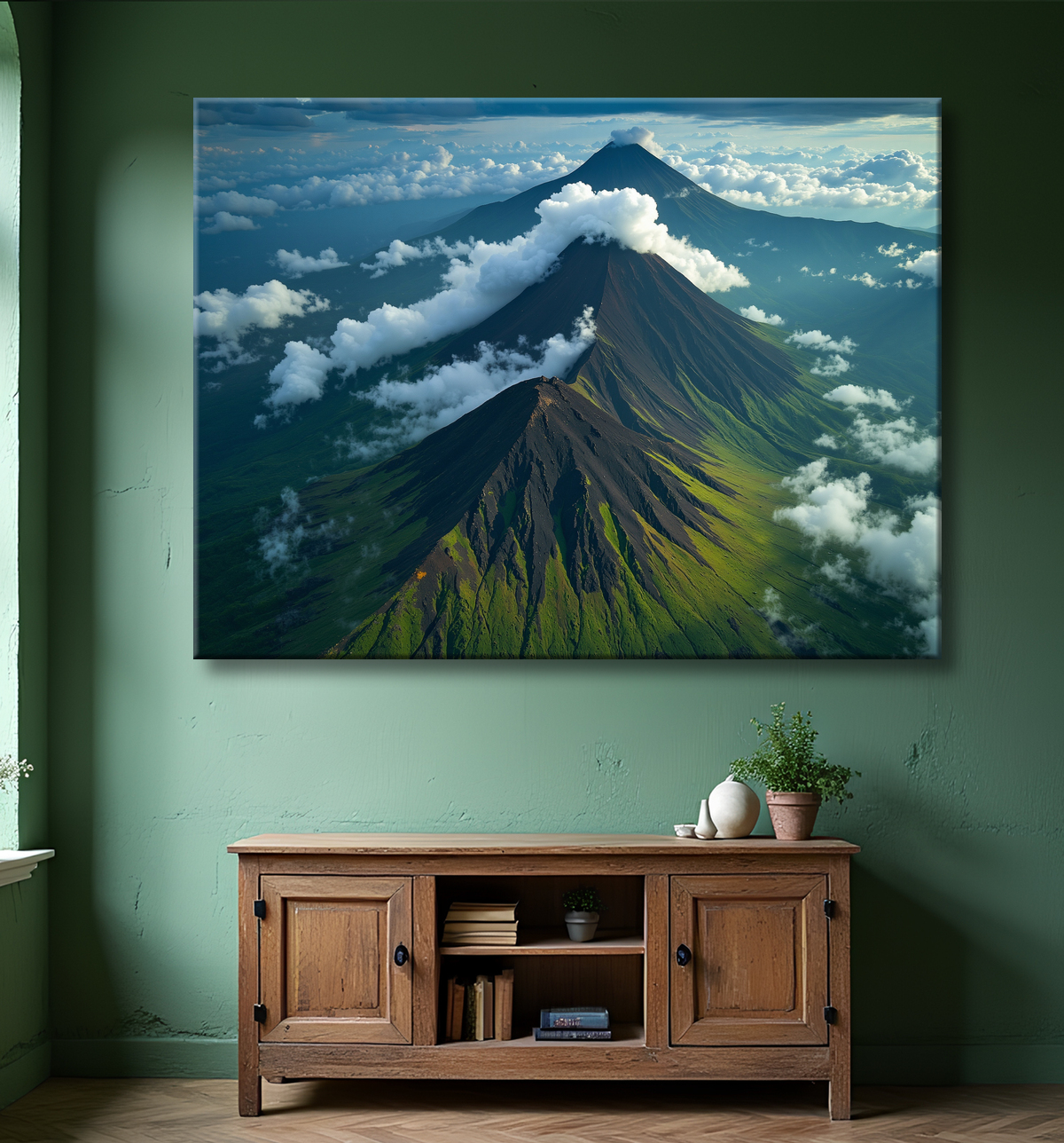 Tableau paysage volcanique spectaculaire avec decor
