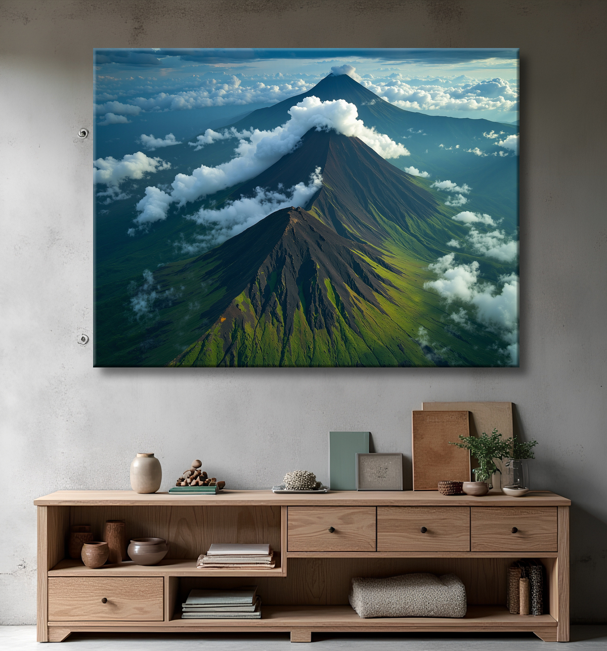 Tableau paysage volcanique spectaculaire avec decor