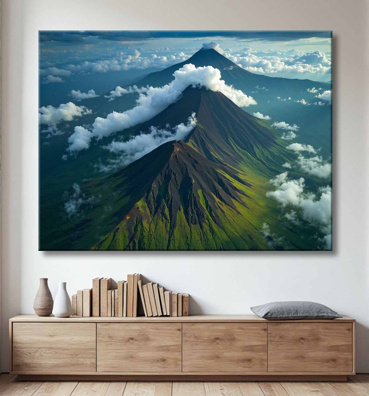Tableau paysage volcanique spectaculaire avec decor