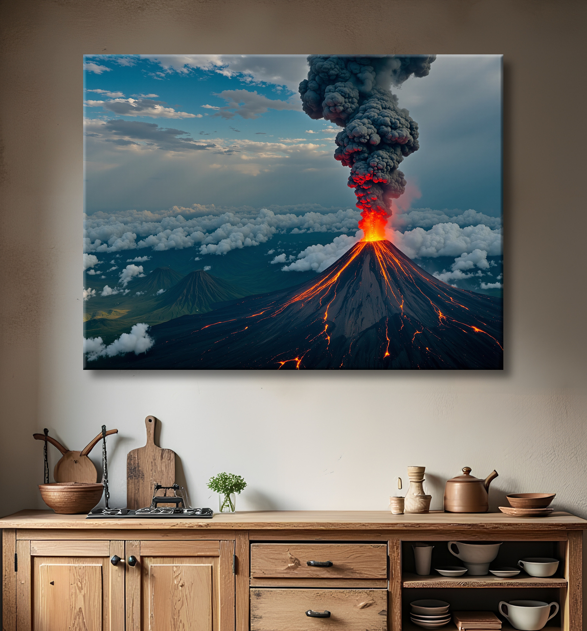 Tableau paysage volcanique spectaculaire avec decor