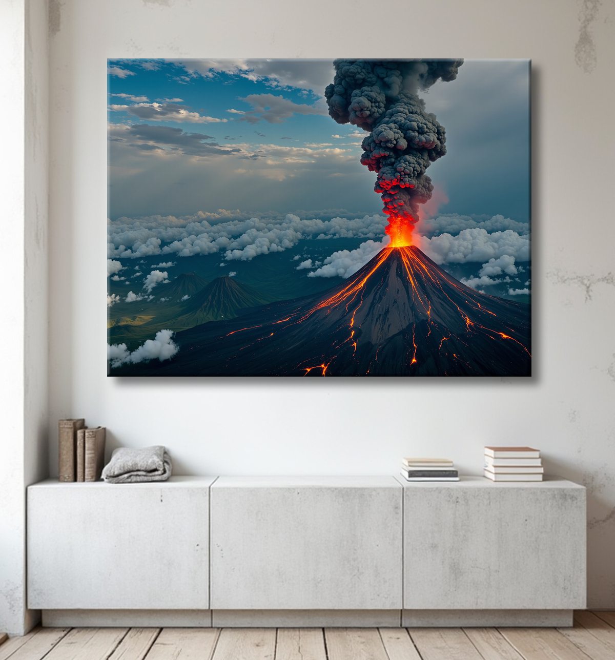 Tableau paysage volcanique spectaculaire avec decor