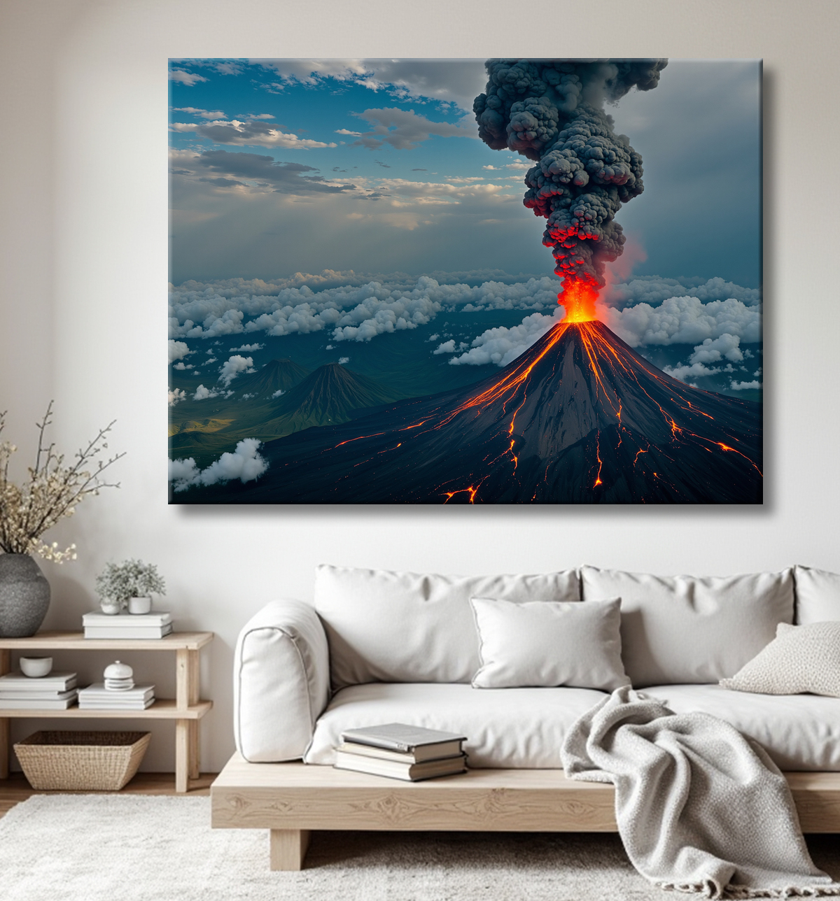 Tableau paysage volcanique spectaculaire avec decor