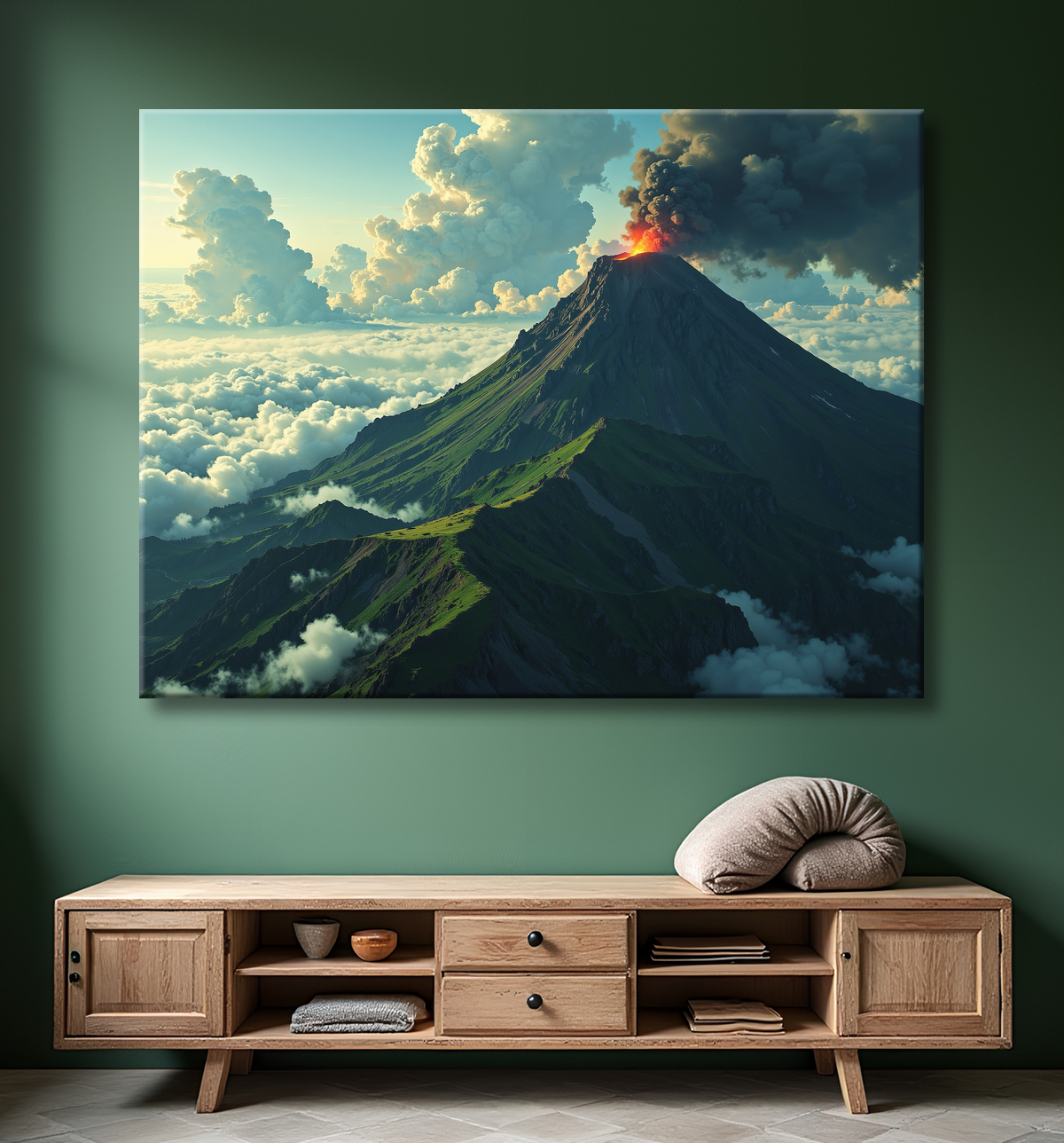 Tableau paysage volcanique spectaculaire avec decor