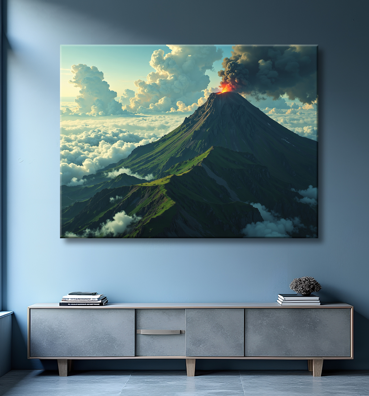 Tableau paysage volcanique spectaculaire avec decor