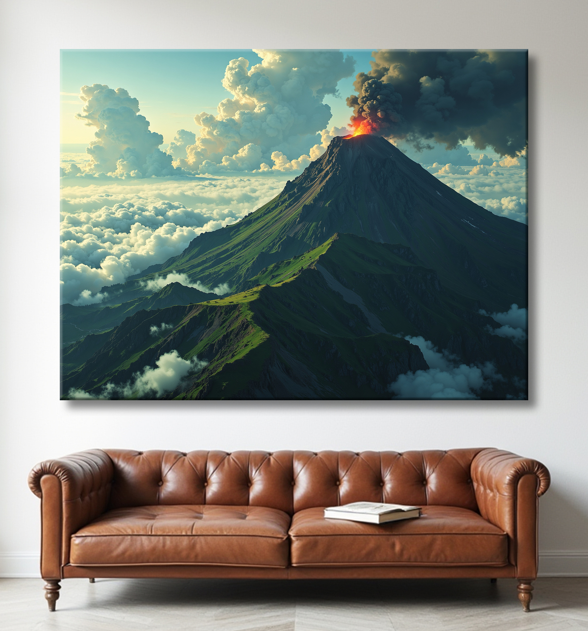 Tableau paysage volcanique spectaculaire avec decor
