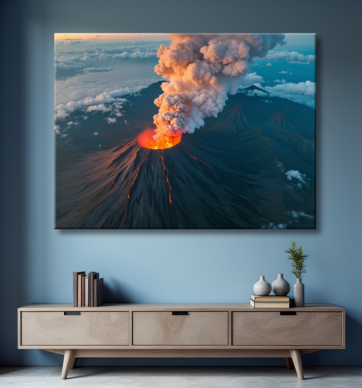 Tableau paysage volcanique spectaculaire avec decor