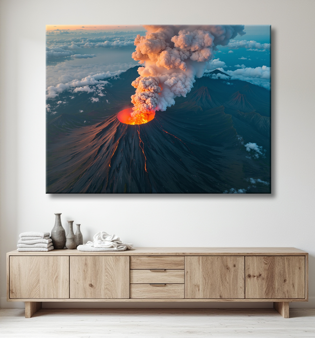 Tableau paysage volcanique spectaculaire avec decor