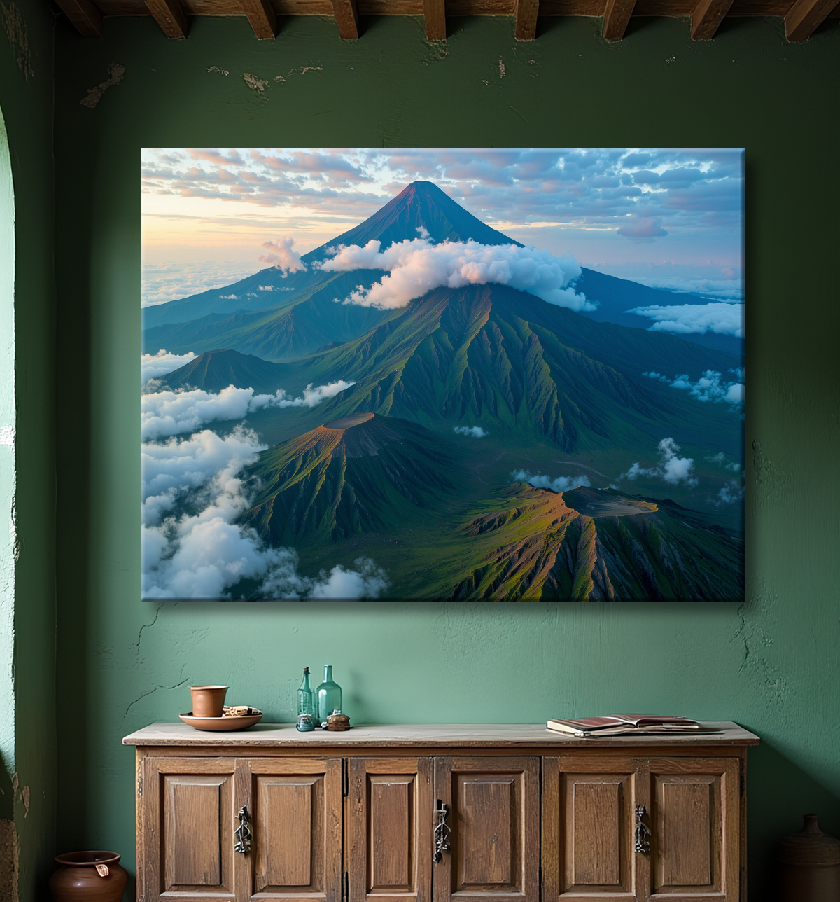 Tableau paysage volcanique spectaculaire avec decor