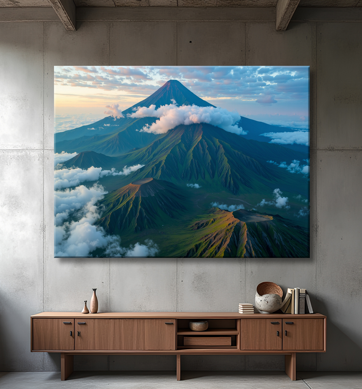 Tableau paysage volcanique spectaculaire avec decor