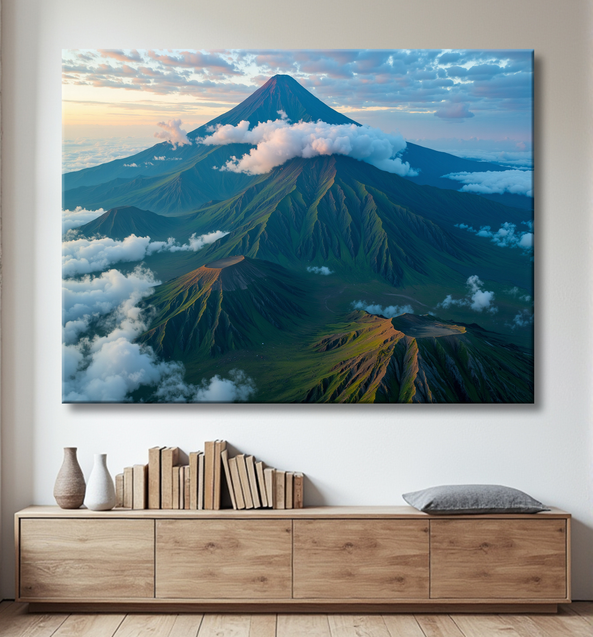 Tableau paysage volcanique spectaculaire avec decor