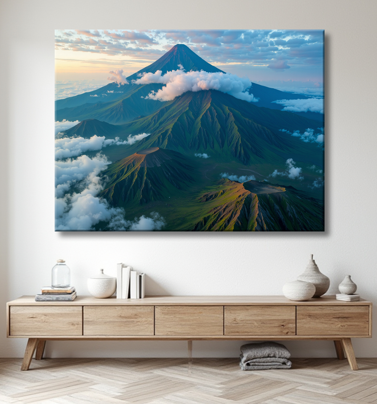 Tableau paysage volcanique spectaculaire avec decor