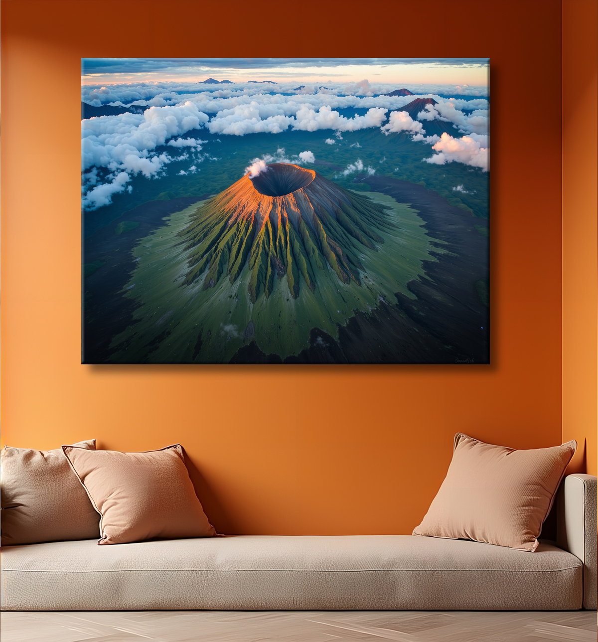Tableau paysage volcanique spectaculaire avec decor