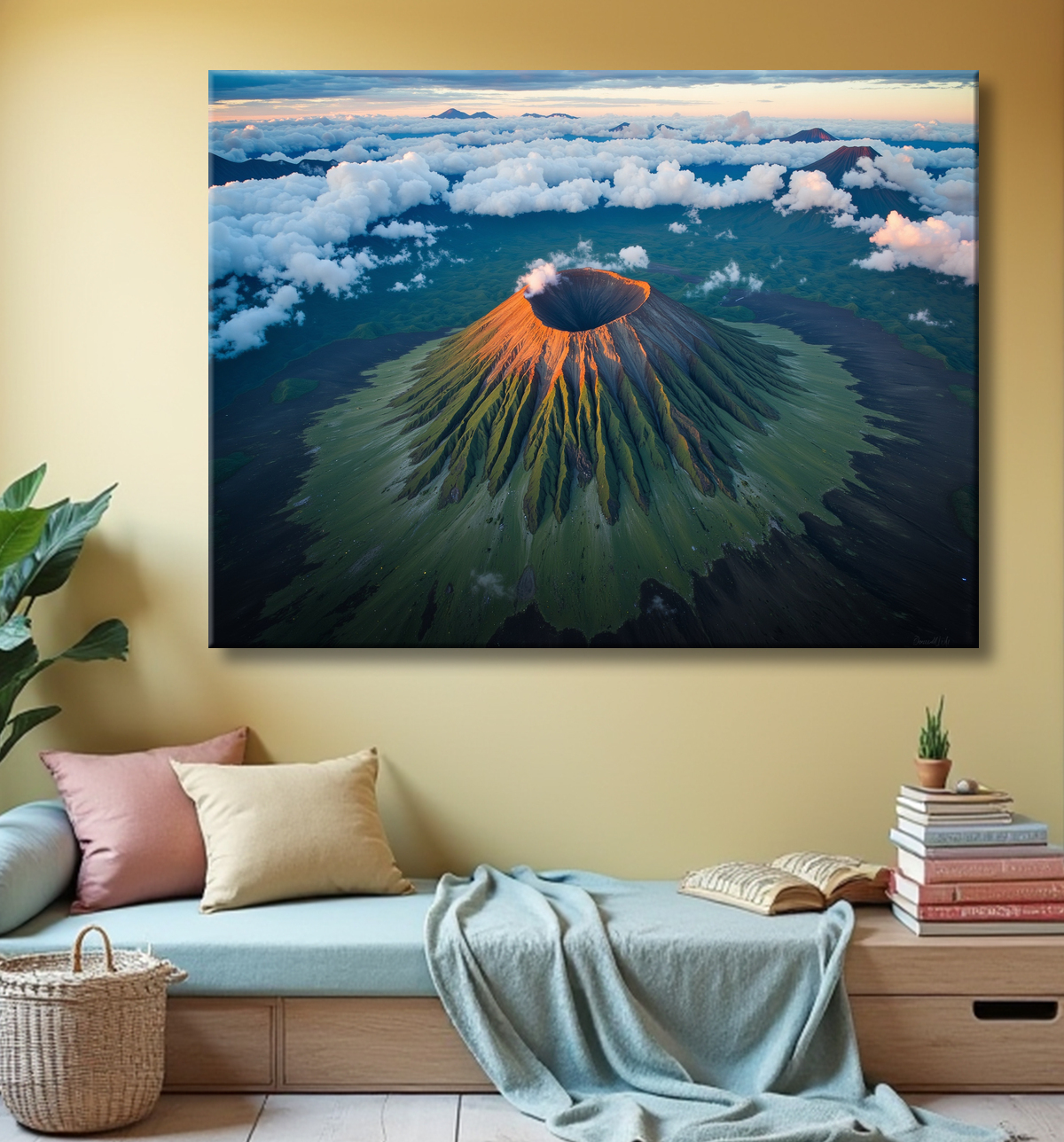 Tableau paysage volcanique spectaculaire avec decor