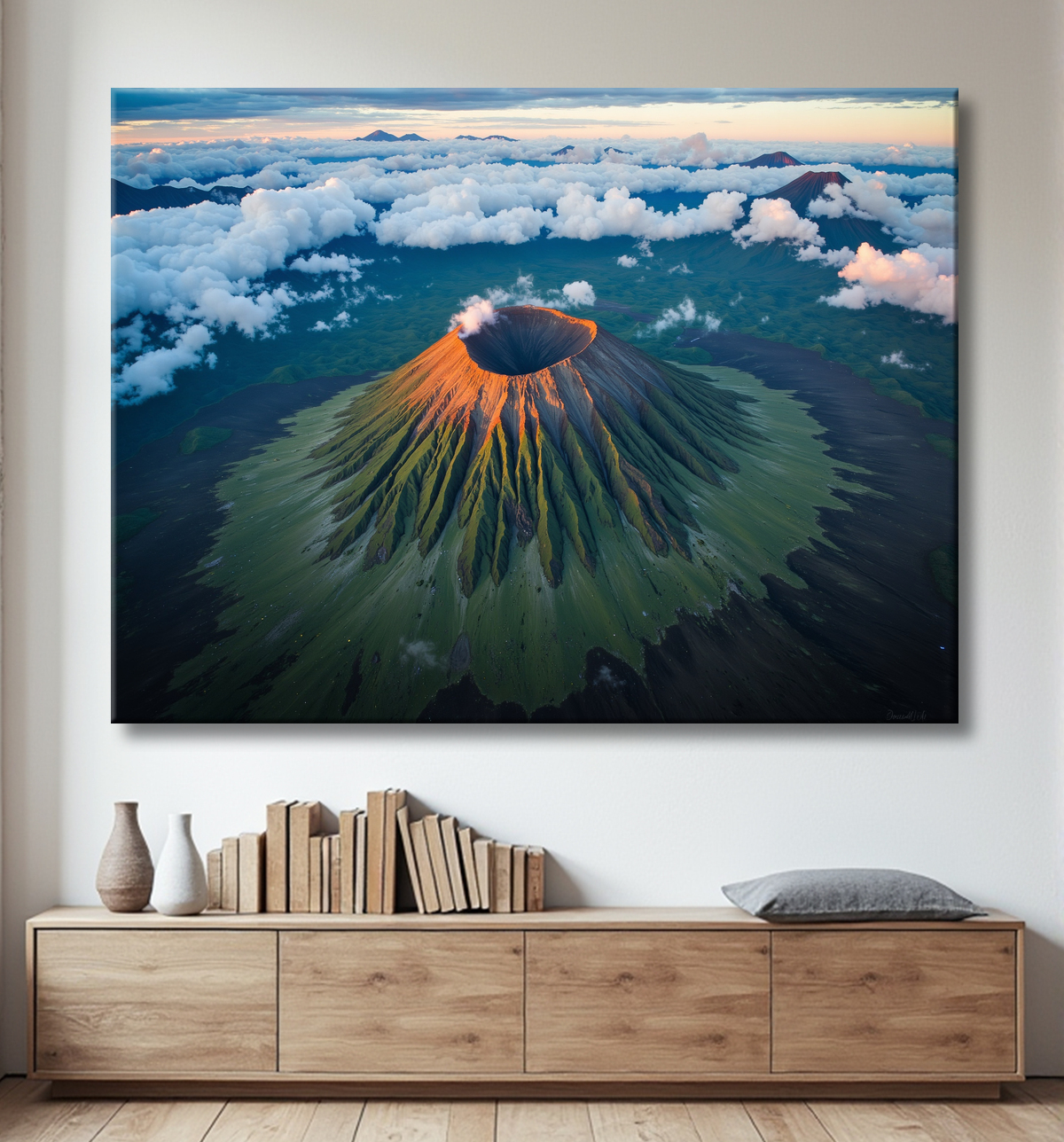 Tableau paysage volcanique spectaculaire avec decor