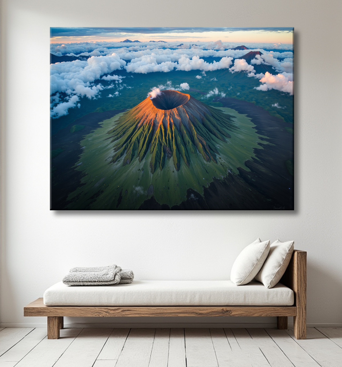 Tableau paysage volcanique spectaculaire avec decor