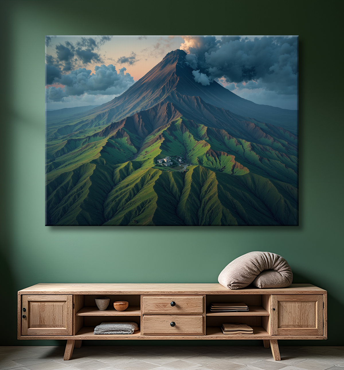 Tableau paysage volcanique spectaculaire avec decor