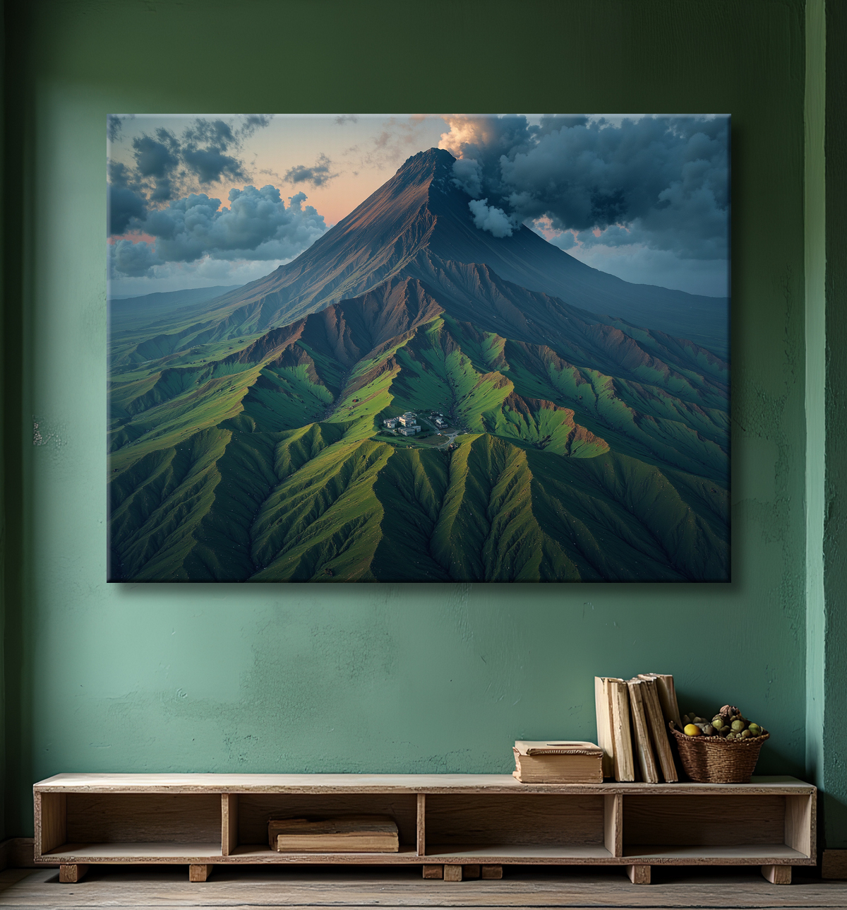 Tableau paysage volcanique spectaculaire avec decor