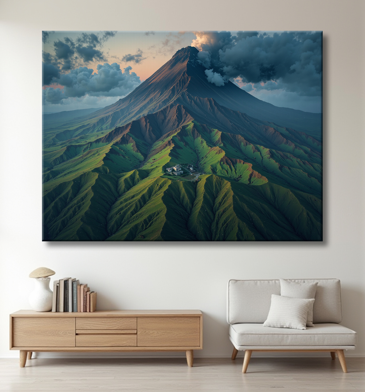 Tableau paysage volcanique spectaculaire avec decor