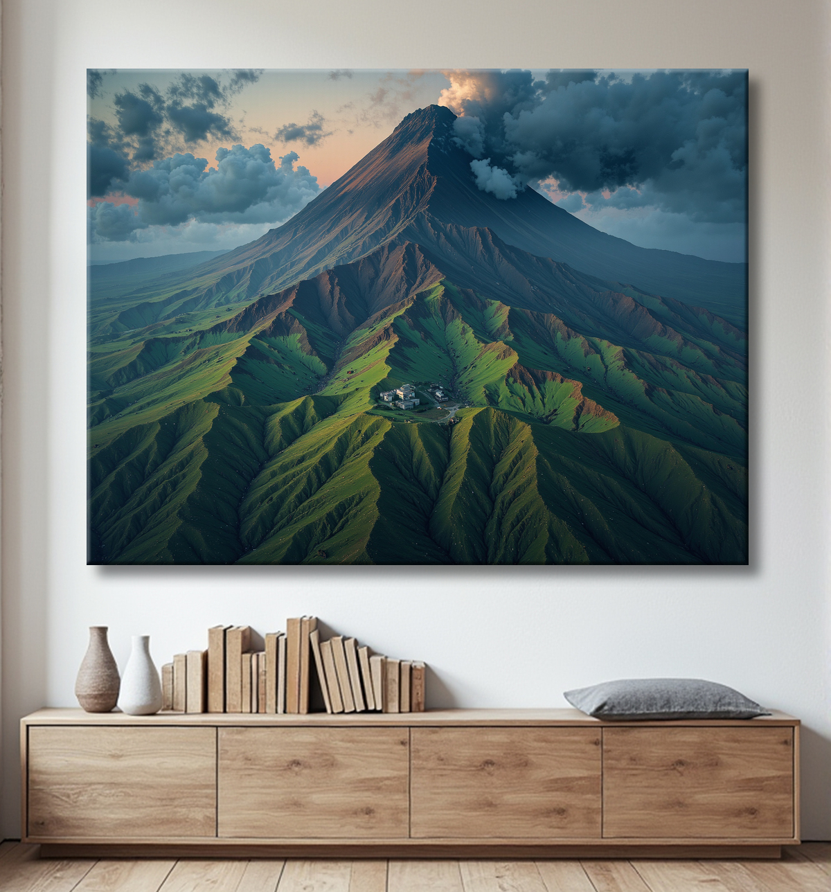 Tableau paysage volcanique spectaculaire avec decor
