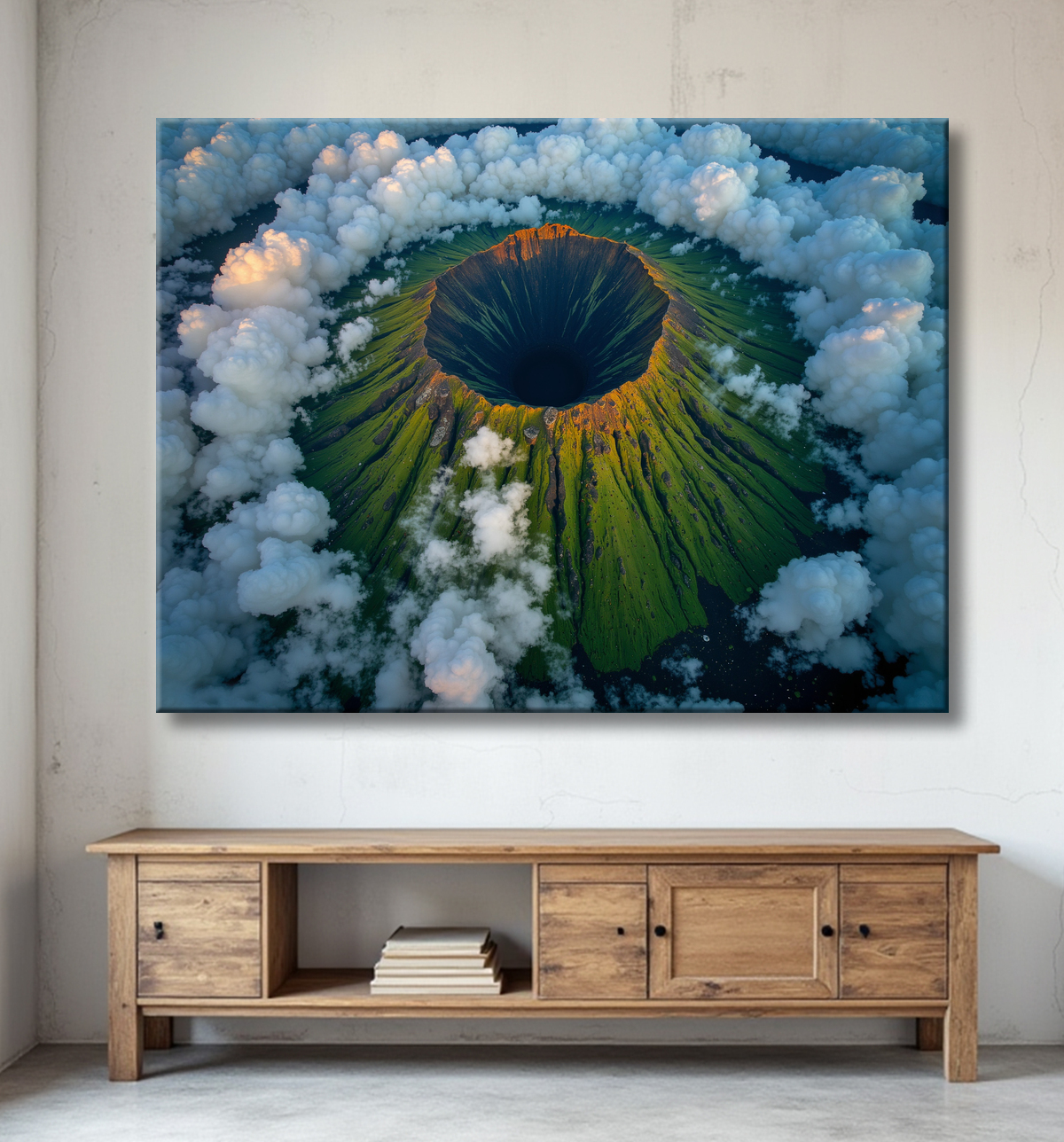 Tableau paysage volcanique spectaculaire avec decor