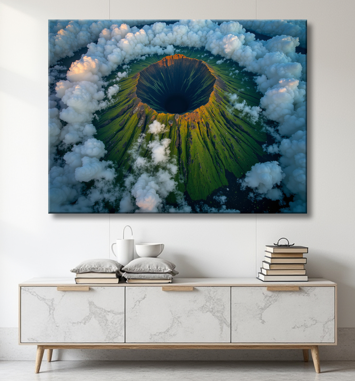 Tableau paysage volcanique spectaculaire avec decor