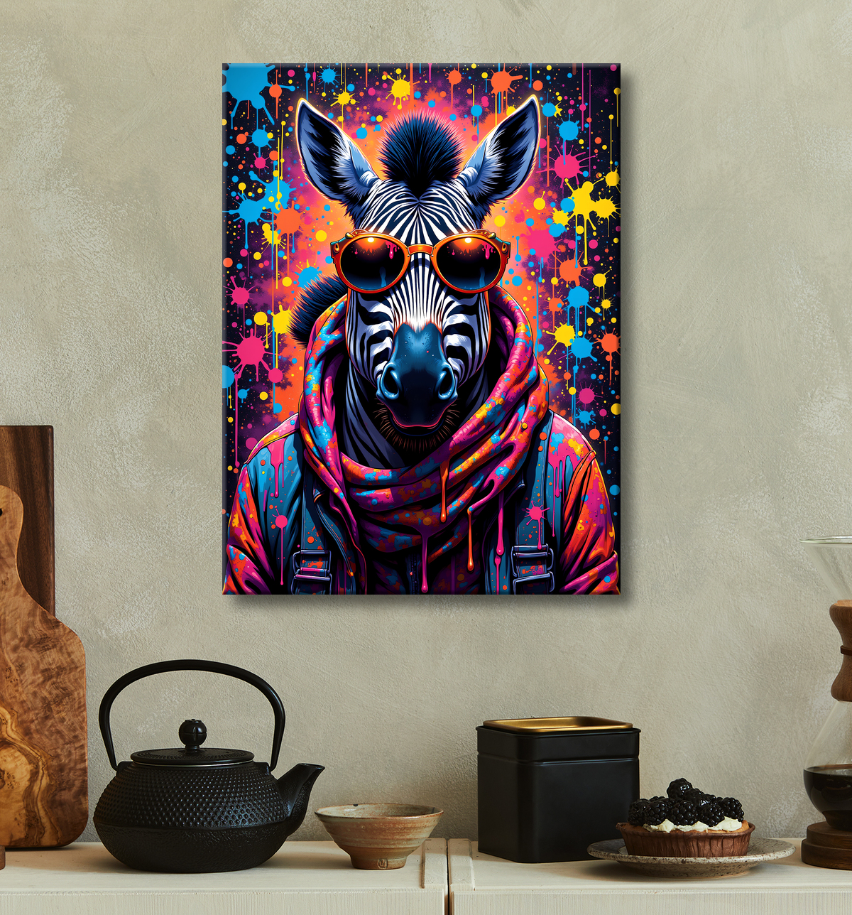 Tableau zèbre graffiti - Art mural audacieux et ultra coloré avec decor