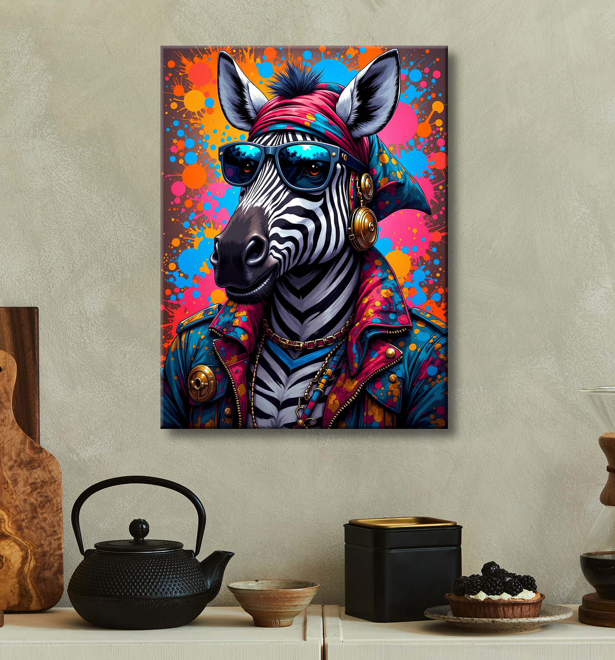 Tableau zèbre graffiti - Art mural audacieux et ultra coloré avec decor