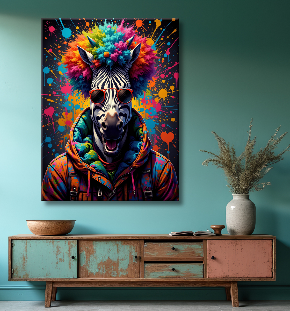 Tableau zèbre graffiti - Art mural audacieux et ultra coloré avec decor